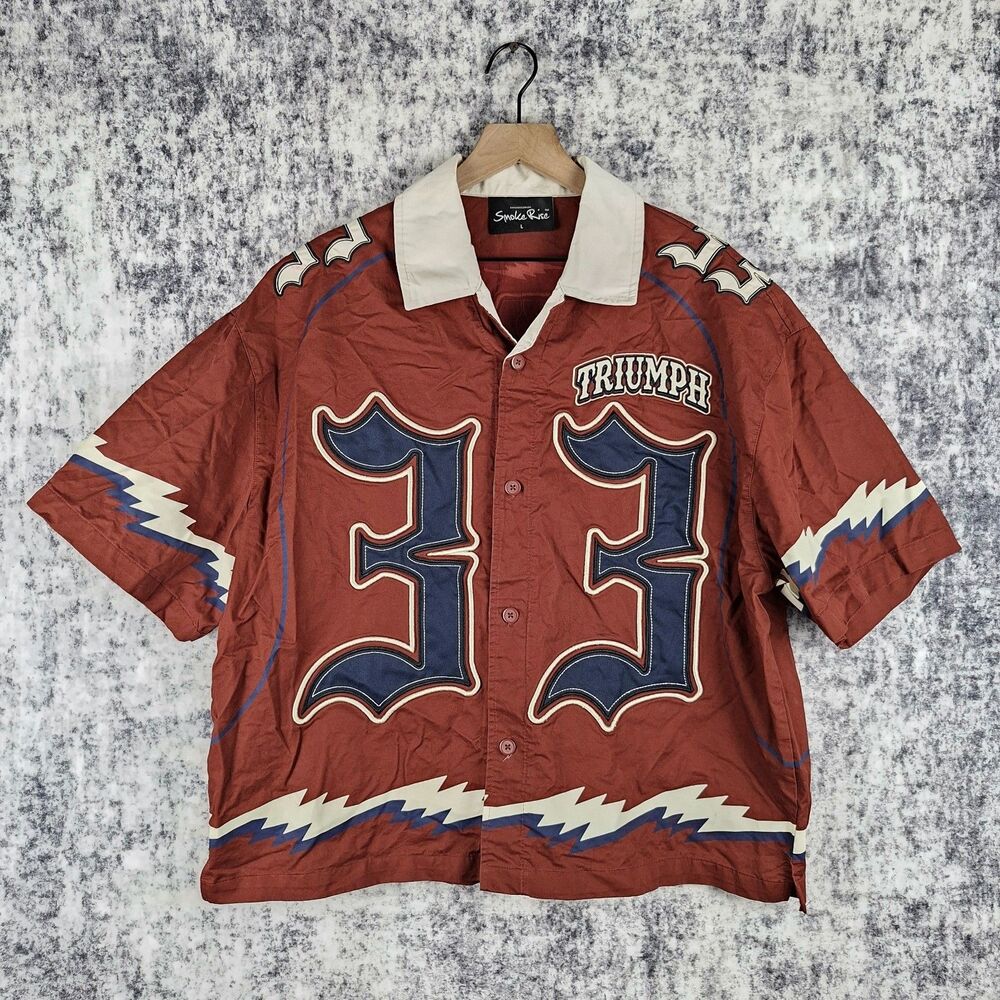 Smoke Rise Triumph Mens Sz L Crop Button Shirt Syrah 33 Maroon Short Sleeve